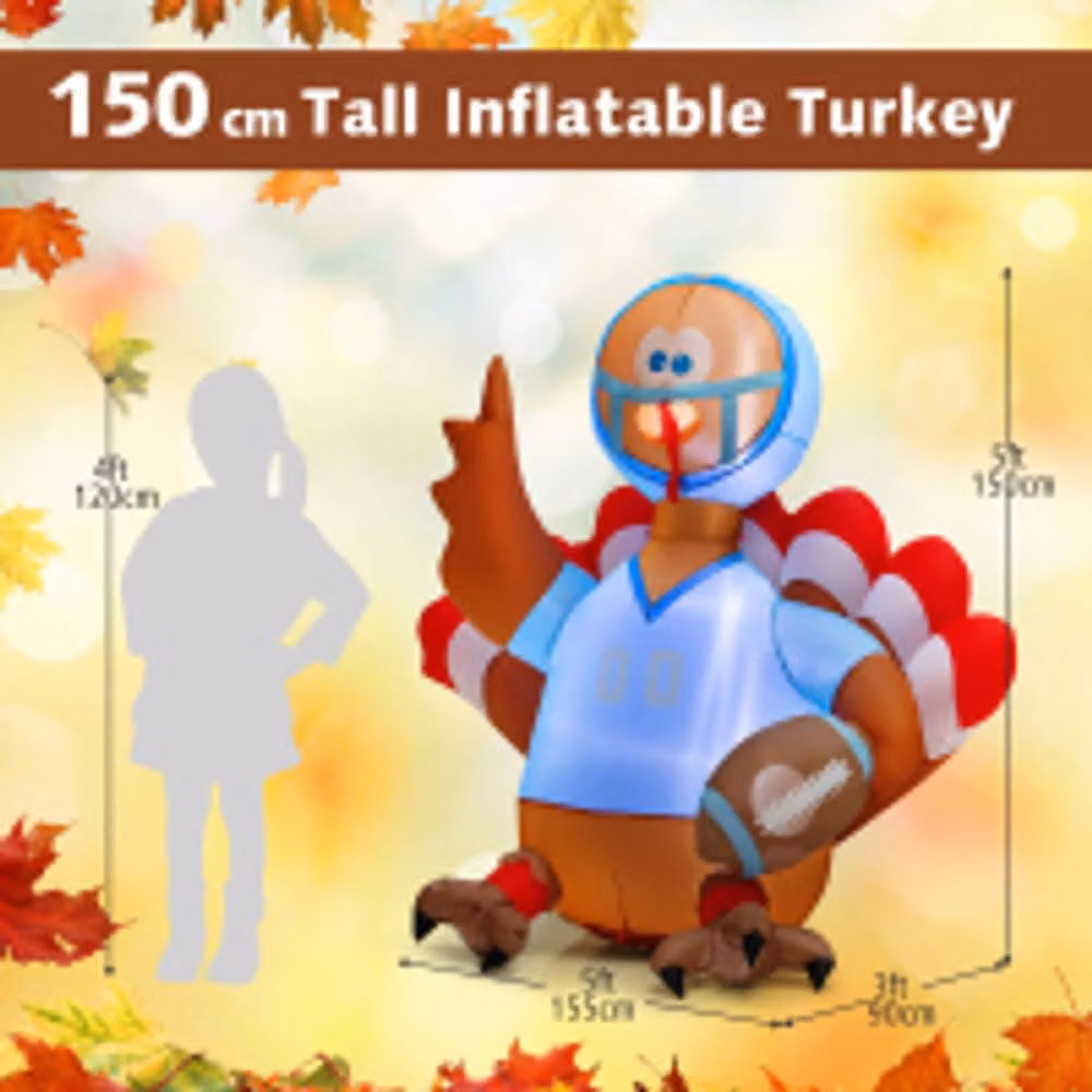 Costway Inflatable Turkey Rugby Player Blow-up Thanksgiving Decoration, Multicolour, Height: 152.4 cm – 2