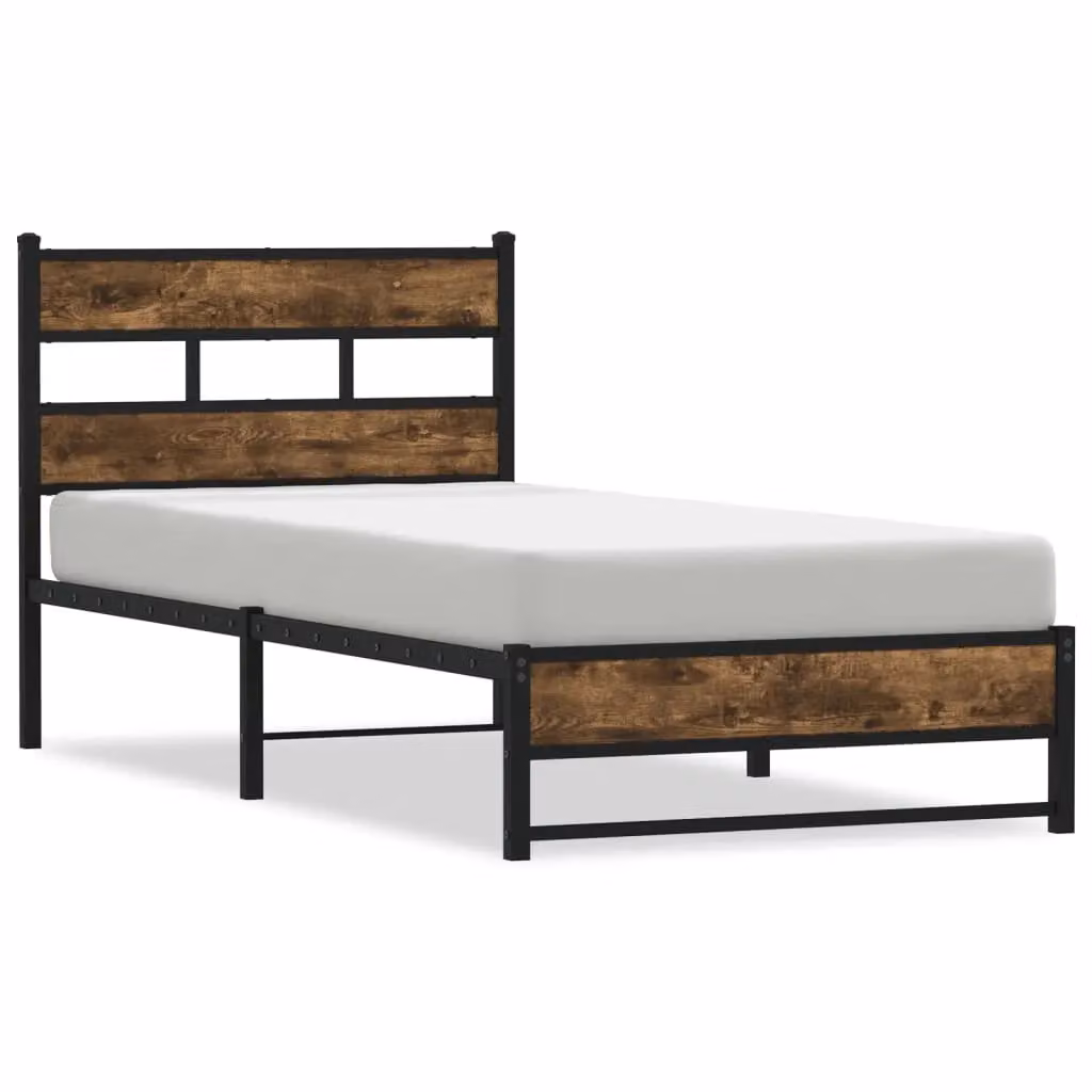 Berkfield Home Metal Bed Frame in Smoked Oak Brown, W/D/H: 90 x 200 cm – 2