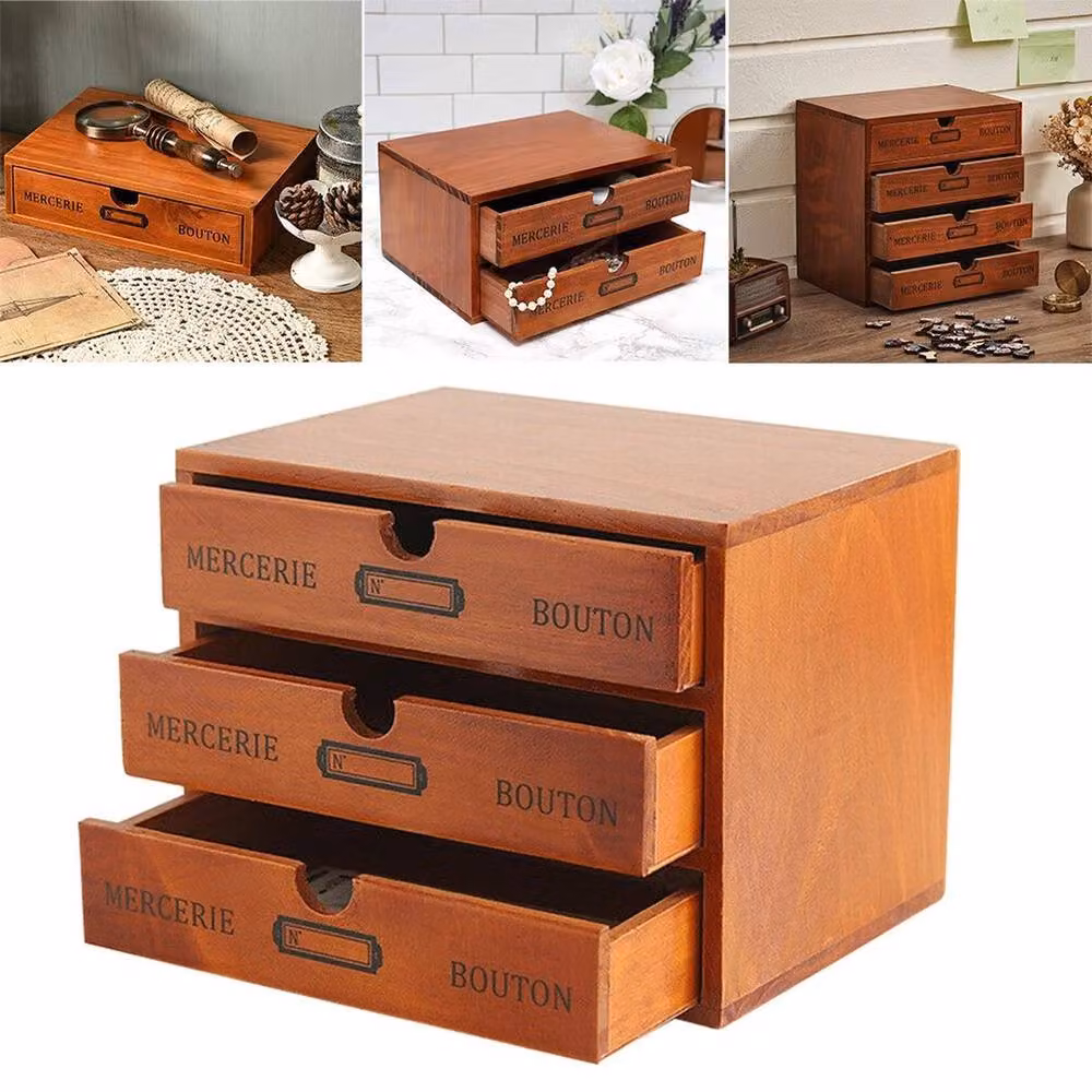 Kelvenix 3-Layer Desktop Storage Box with Drawers in Brown Wood – 3