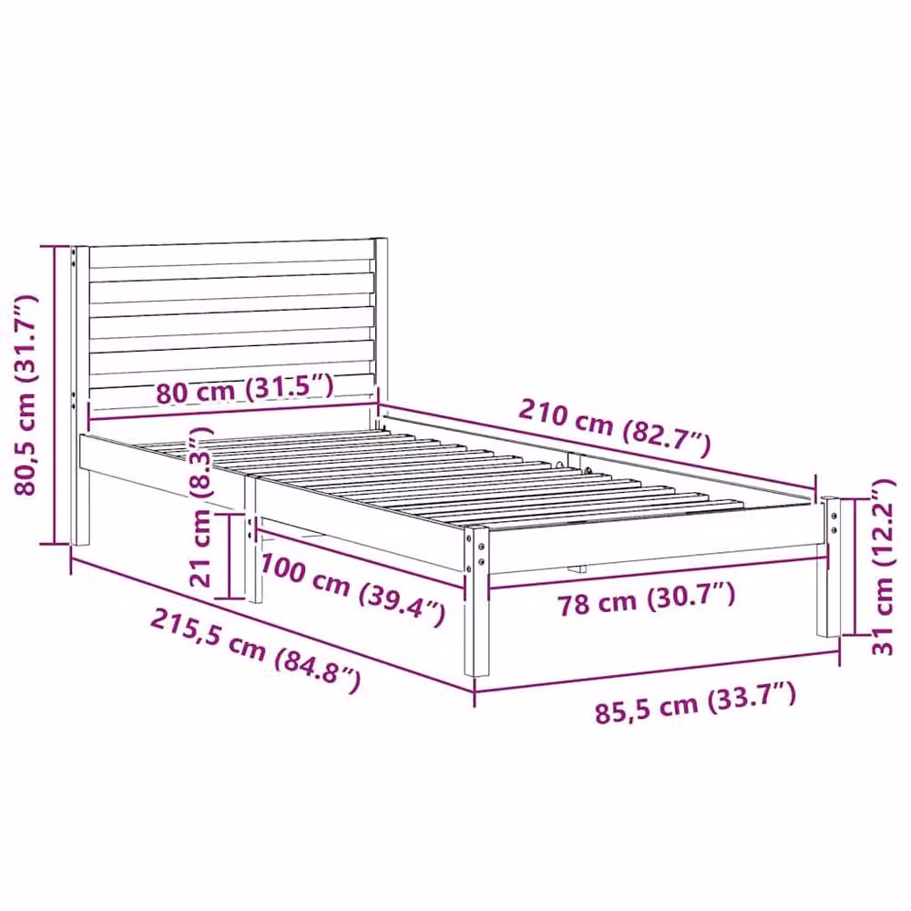 Berkfield Home Elegant Bed with Headboard in Brown and Light Beige, Solid Pine Wood, W/D/H: 80 x 210 cm – 2