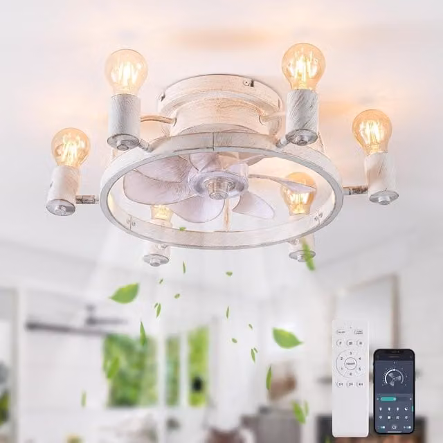 Garwarm Industrial Ceiling Fan with 6 Lights, White and Copper, Diameter: 52 cm – 1