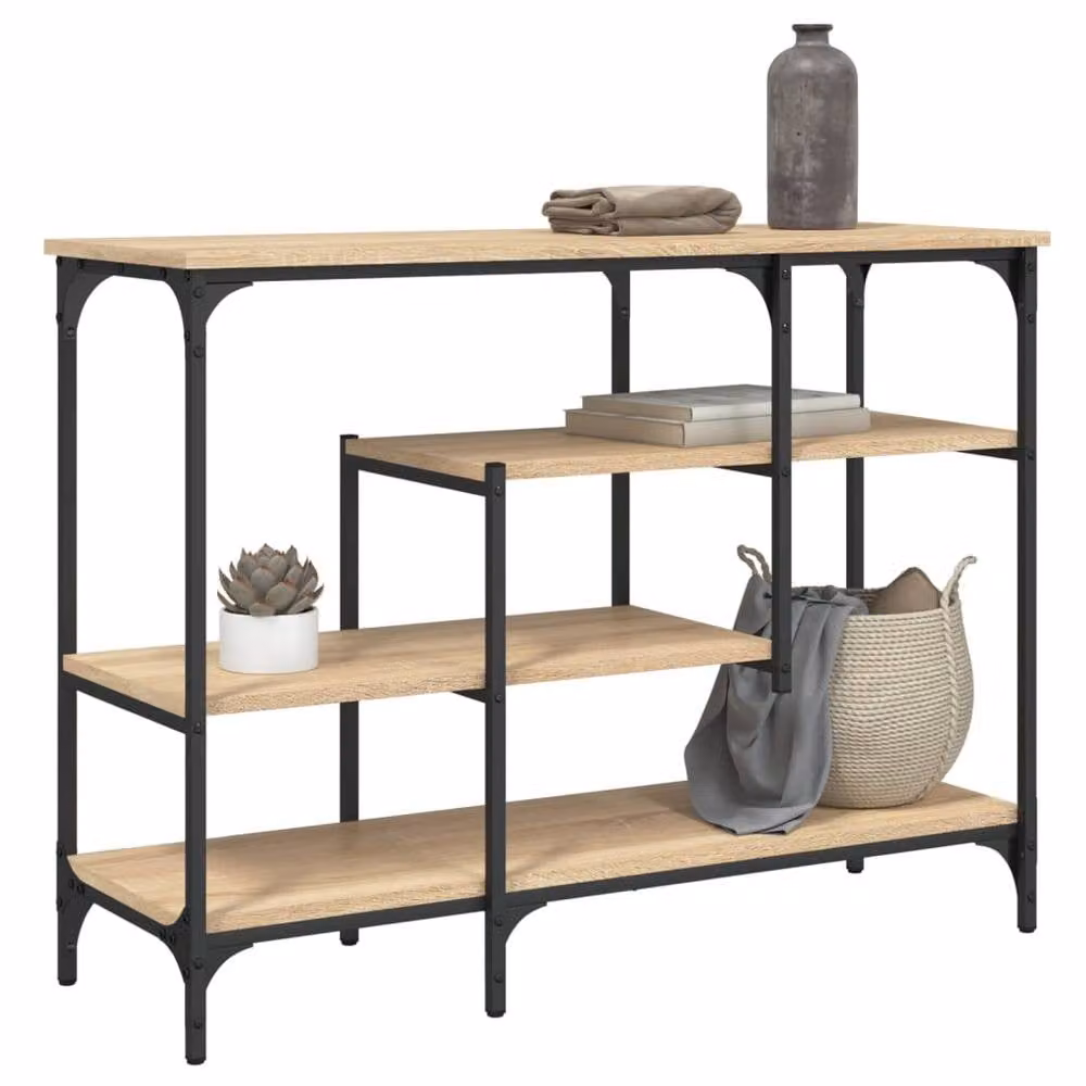 Berkfield Home Decorative Console Table with Shelves in Sonoma Light Oak, W/D/H: 100 x 35 x 75 cm – 1