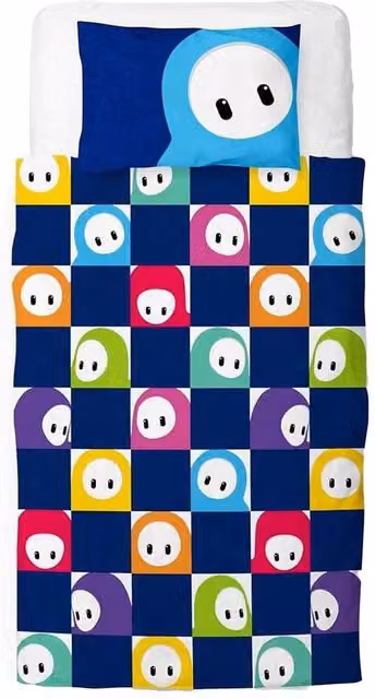 Fall Guys Grid Reversible Single Duvet Set and Pillowcase in Multicolour Checked Design