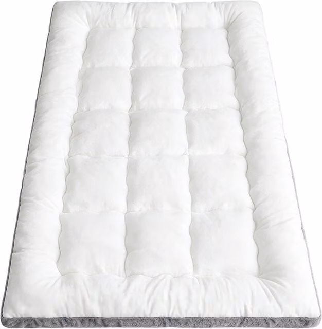 Livingandhome Plush Quilted Mattress Topper with Elastic Straps in White and Grey, 10 cm Depth, 200 cm Width