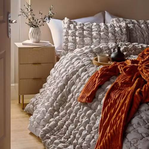 OHS Seersucker Duvet Cover and Pillowcase Set, Beige, W/D/H: 180 x 200 cm, Pillowcase: 50 x 75 cm – 2