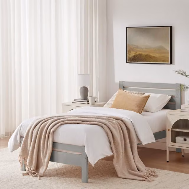 FurnitureboxUK Declan Single Bed Frame in Solid Pine, Light Grey