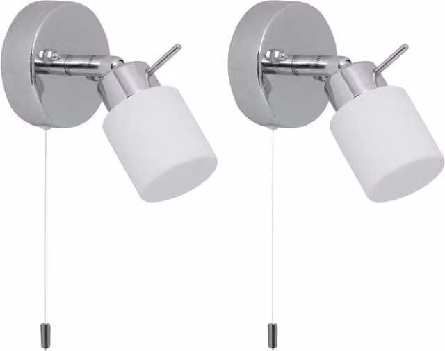 First Choice Lighting Iona Set of 2 Adjustable Bathroom Wall Spotlights in Polished Chrome and Opal Glass