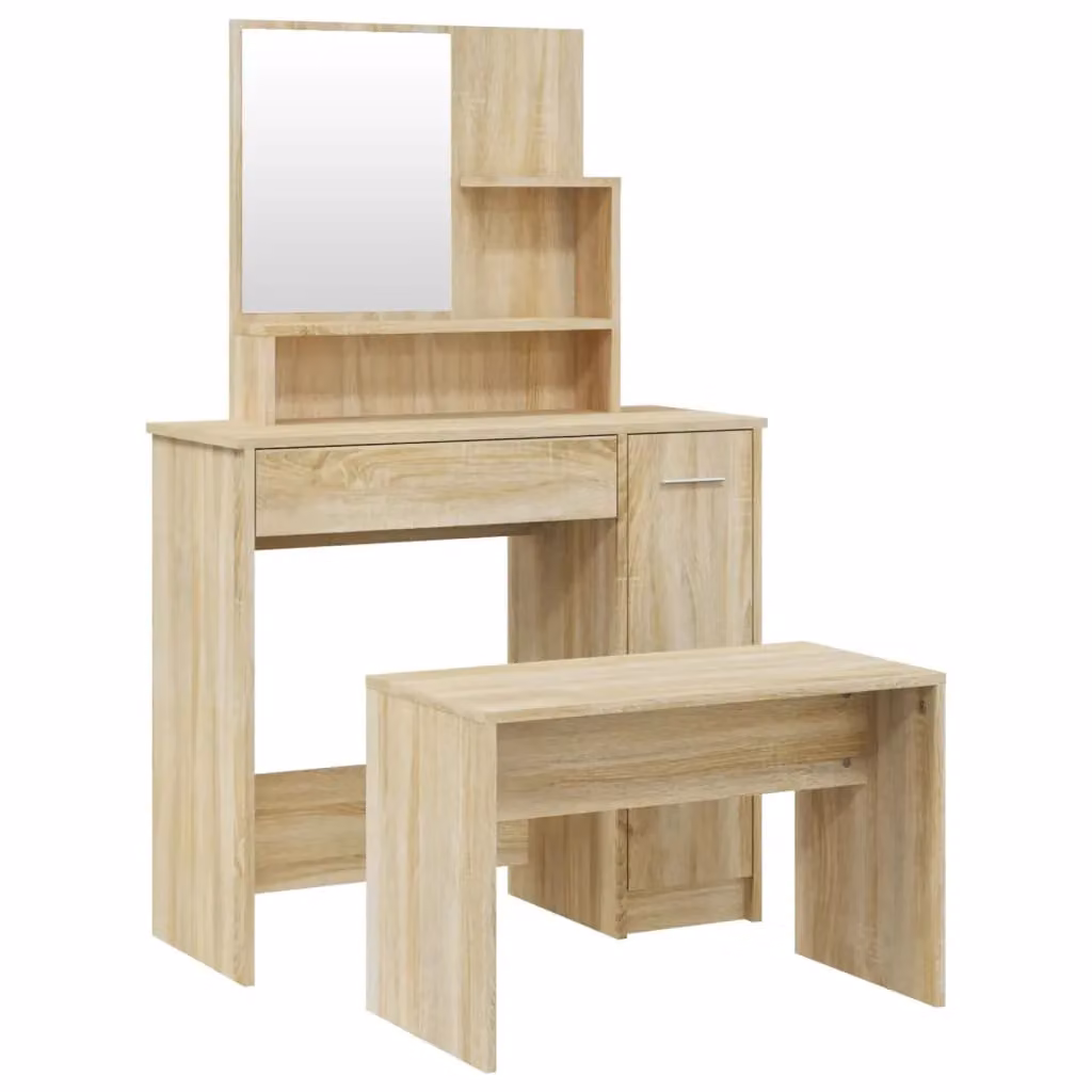 Berkfield Home Sonoma Oak Dressing Table Set in Brown, W/D/H: 86.5 x 35 x 136 cm – 2