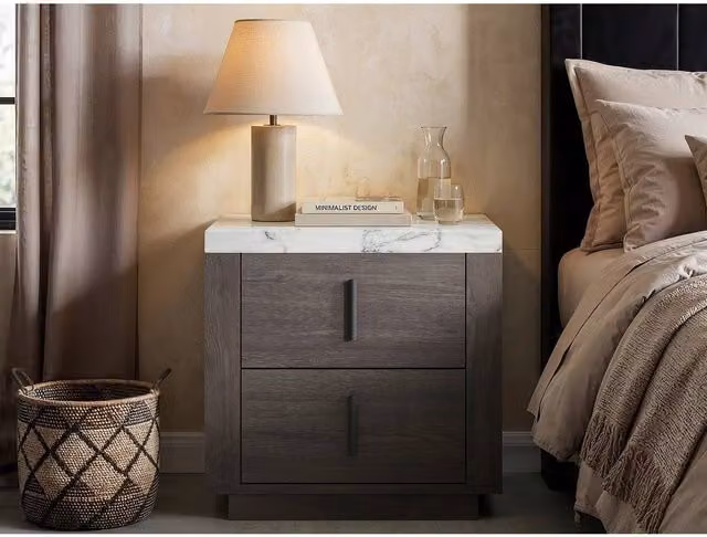 Solace+Co Marcel Modern Bedside Table in Brown Walnut – 1