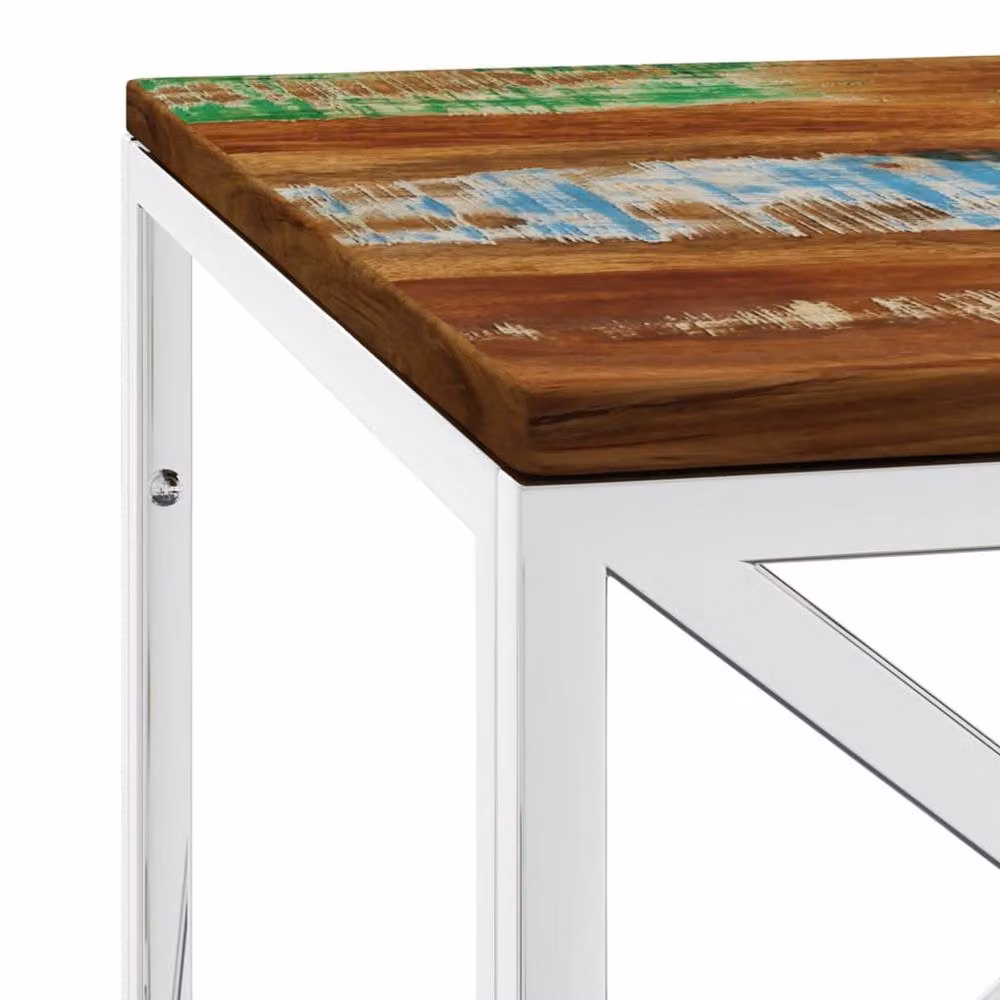 Berkfield Home Rectangular Coffee Table in Multicolour Reclaimed Wood and Stainless Steel – 2