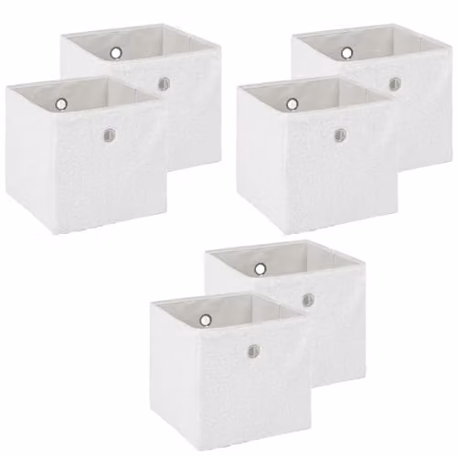 OHS Pack of 6 White Teddy Boucle Foldable Storage Cube Boxes with Handles