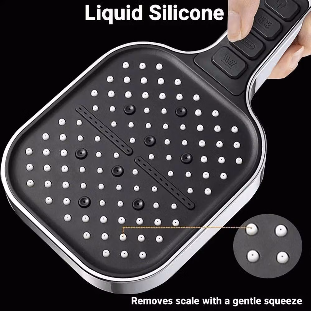 VOGREX Large High Pressure Handheld Shower Head with 7 Modes and 2M Universal Hose in Silver and Chrome – 3