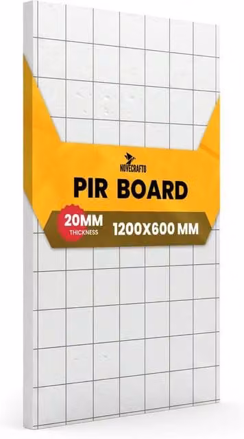 Novecrafto Thermal PIR Insulation Board with Aluminium Foil, White, W/D/H: 1200 x 600 x 20 mm