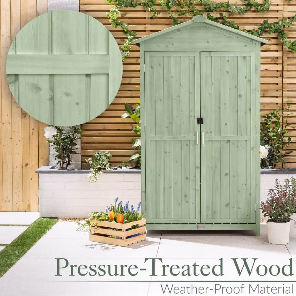 Christow Green Slim Double Door Garden Shed with Shelving, W: 100 cm, D: 64 cm, H: 166 cm – 4