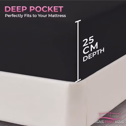 Snug City Home Sweet Home UK King Size Polycotton Fitted Sheet, Black, W/D/H: 180 x 200 x 25 cm – 4