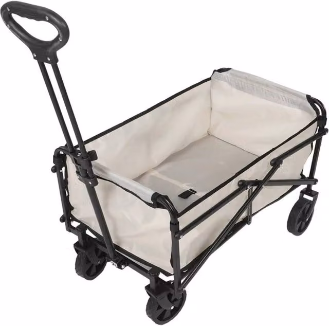 SPETLEK Foldable Large 5 inch Wheel Garden Trolley Cart Wagon in Light Beige