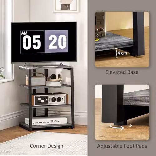 HOMCOM 4-Tier HiFi Media Storage Shelf and Record Player Stand in Matt Grey, W/D/H: 60.5 x 60 x 79 cm – 6