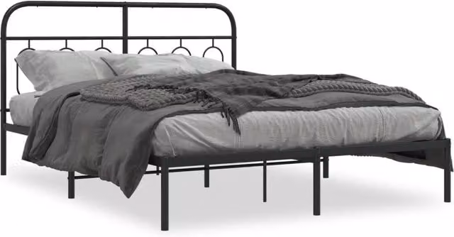 Berkfield Home Metal Bed Frame with Headboard, Black, W/D/H: 140 x 190 cm – 1