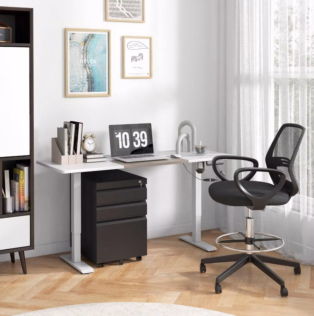STILVORA Black Mesh Drafting Chair with Footrest and Swivel Base, H 120 x W 59.5 x D 61 cm – 2