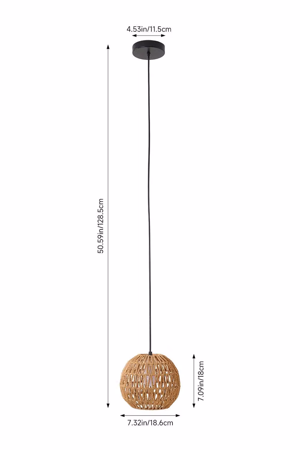 Living and Home E27 Vintage Hemp Rope Woven Sphere Pendant Light in Natural/Beige – 3