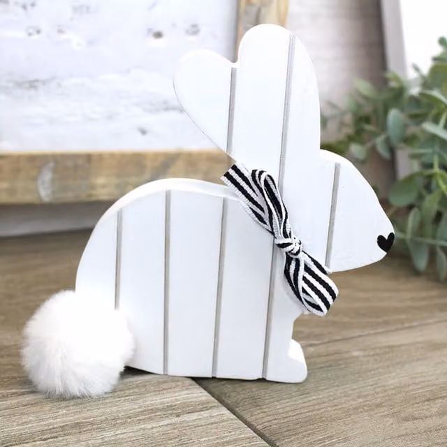 Little Cosy Home Bunny Decorative Wooden Tabletop Block in White and Black