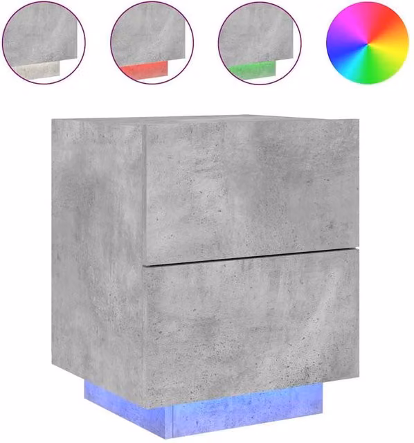 Berkfield Home Modern Bedside Cabinet with Integrated LED Lighting in Concrete Grey Matt MDF