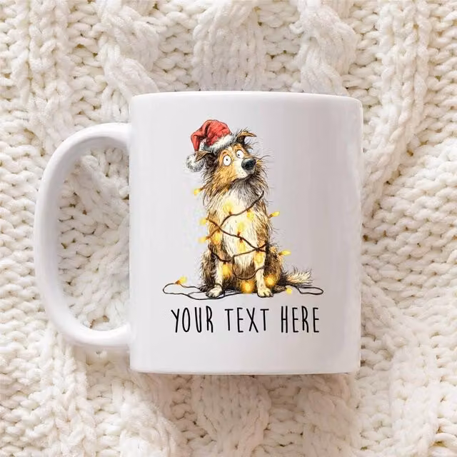 60 SECOND MAKEOVER Personalised Shetland Sheepdog Christmas Lights Santa Hat Ceramic Mug in White – 1