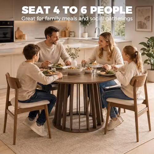 HOMCOM Modern Round Dining Table for 4 People, Brown, Diameter: 120 cm, Height: 75 cm – 3