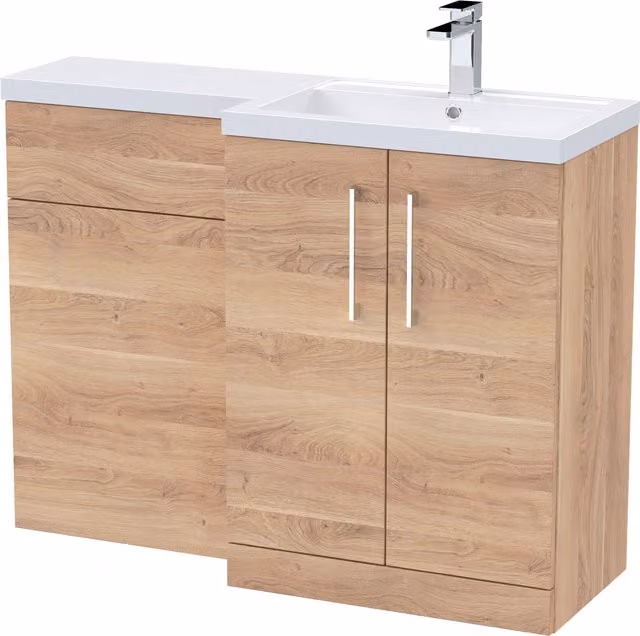 Balterley Right Hand Bathroom Vanity Basin and WC Unit in Bleached Cuneo Oak Brown, Width: 110 cm