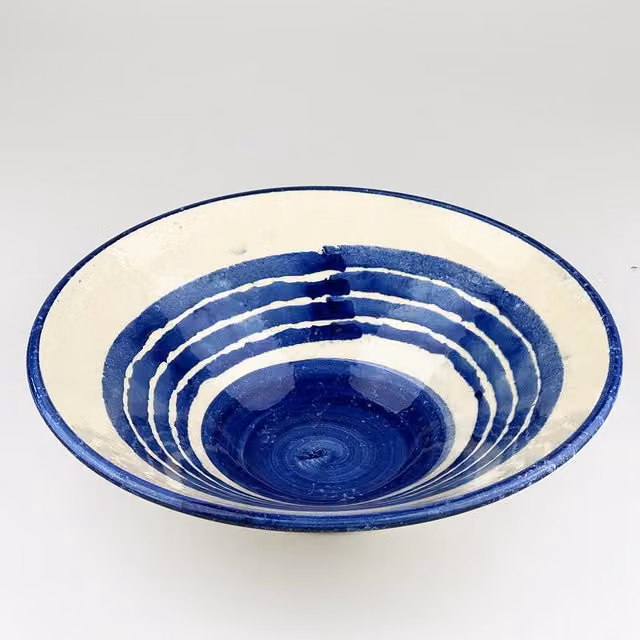 Selbrae House Ceramic Serving Bowl in Blue and White Striped Design