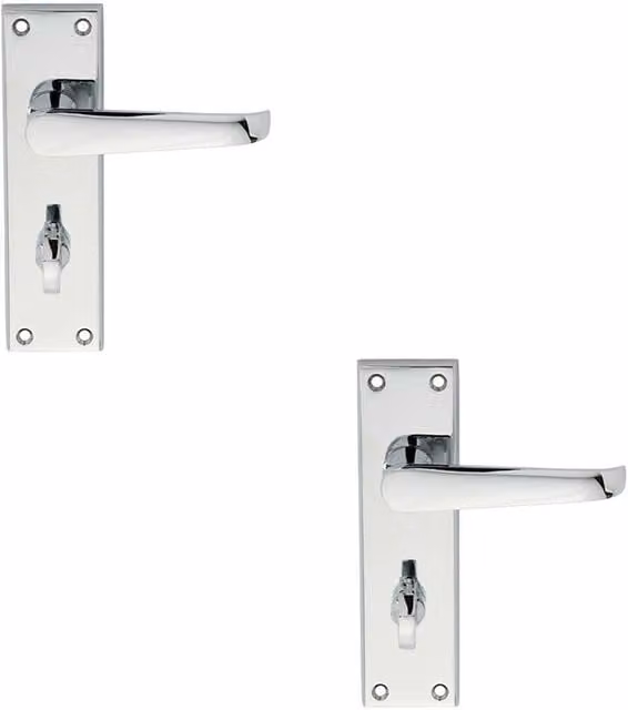Loops 2x Pair Straight Victorian Lever Bathroom Backplate in Chrome, W: 150 mm x H: 43 mm