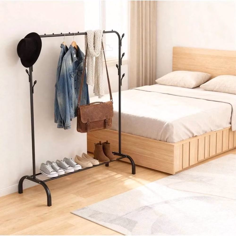 KORVIXA Heavy Duty Metal Clothes Rail Rack in Matt Black, W/H: 80 x 148 cm – 3