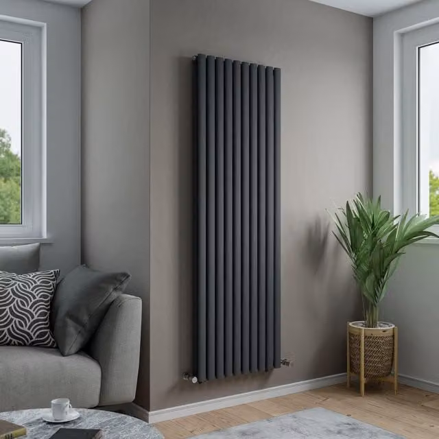Agadon Solo Duplex Designer Oval Tube Radiator in Dark Grey, H: 180 cm, W: 36 cm