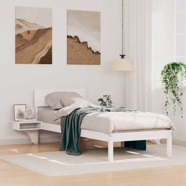 Berkfield Home White Solid Pine Wood Bed Frame with Headboard W/D/H: 75 x 190 cm – 1