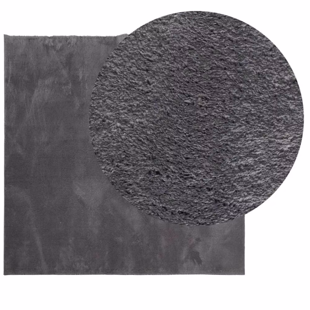 Berkfield Home Round Short Pile Soft and Washable Anthracite Grey Rug, Diameter: 100 cm – 2