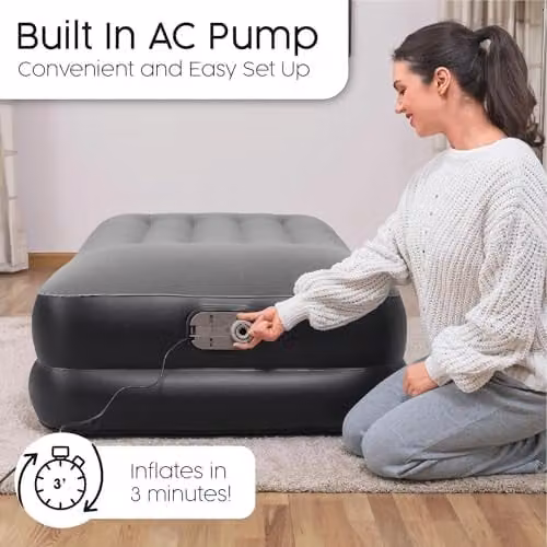 Bestway TriTech Single Twin Airbed with Built-In Pump in Black and Grey, W/D/H: 90 x 190 x 46 cm – 4