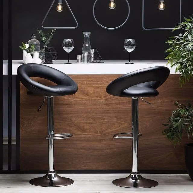 Wyld and Coco Set of 2 Black Faux Leather Swivel Bar Stools – 1