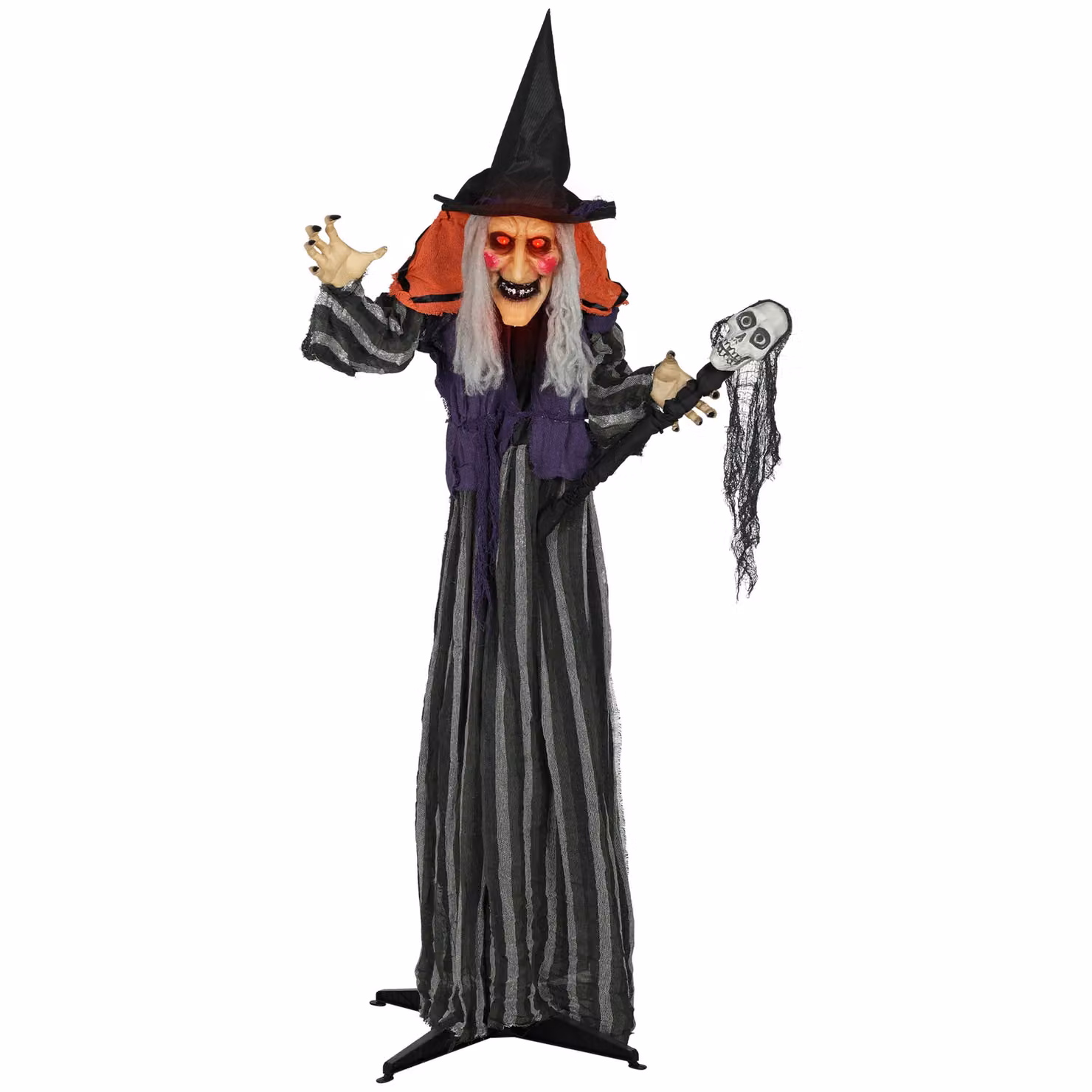 OUTSUNNY Voice Activated Halloween Animatronics Standing Witch with Skull Staff in Purple, Height: 160 cm – 2