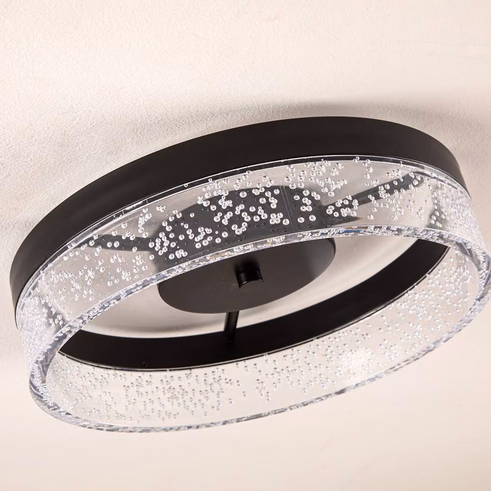 NIVOR 20W LED Round Ceiling Light with Transparent Seeded Acrylic Lampshade in Black – 5