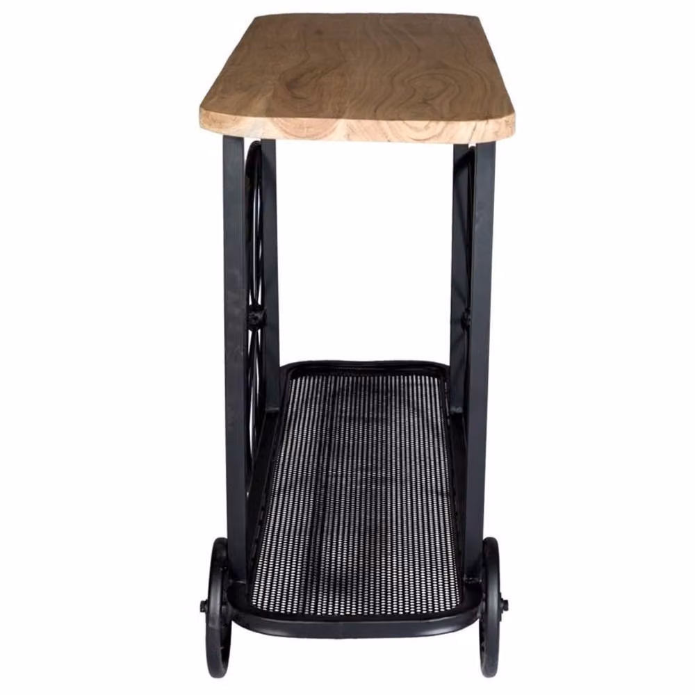 Wyld Haus Shanghai Industrial Oak Console Table in Brown with Black Metal Castors, W/D/H: 120 x 40 x 80 cm – 3
