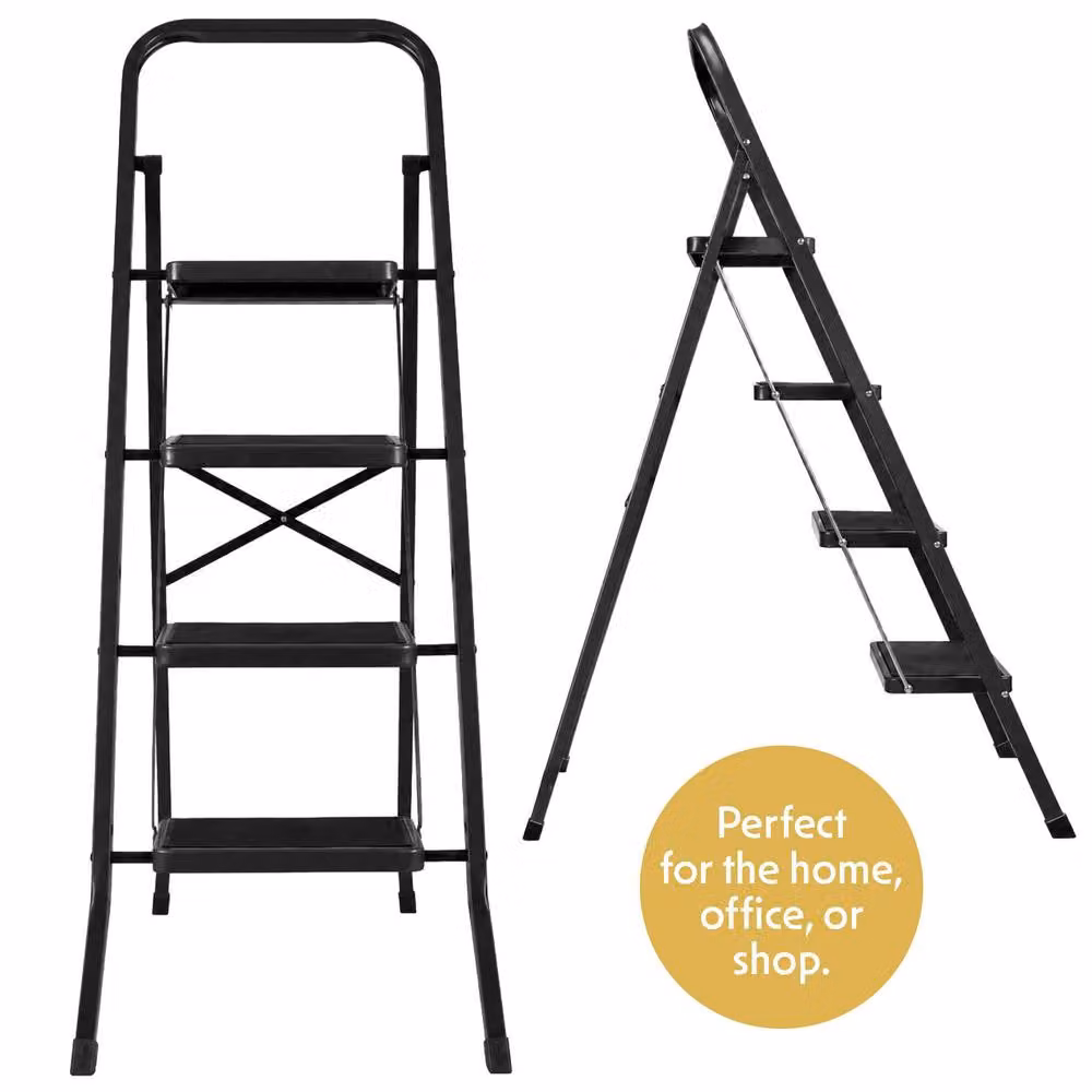 Futura 4 Step Heavy-Duty Steel Folding Step Ladder in Black – 9