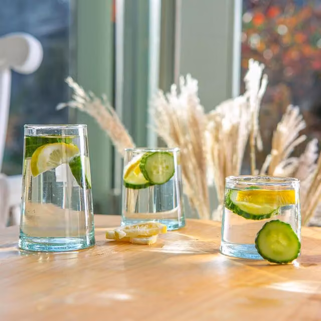 Nicola Spring 18 Piece Recycled Glass Tumbler Set in Transparent Green