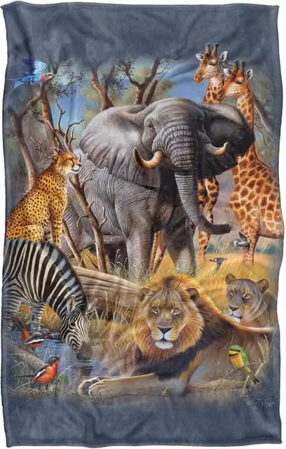 JQ Licensing African Animal Elephant, Lion, Zebra and Giraffe Collage Super Soft Fleece Throw Blanket, Multicolour, W/D/H: 91 x 147 cm – 3