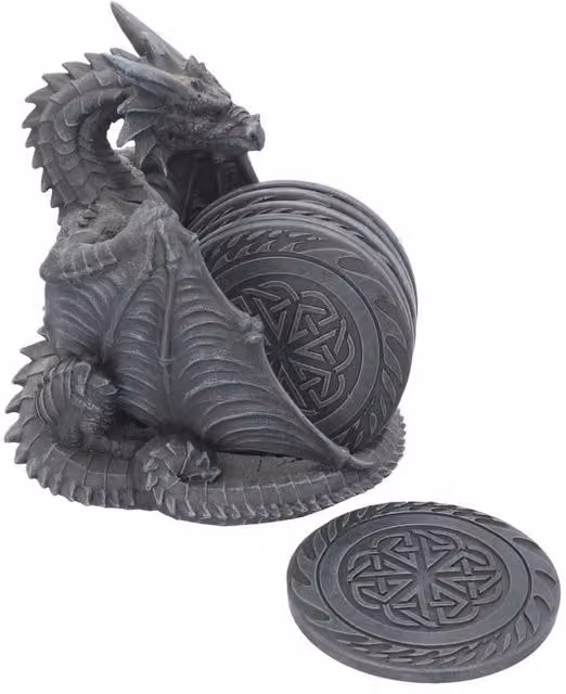 Nemesis Now Dragons Lair Round Resin Coaster Set in Black and Grey