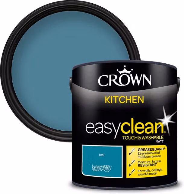 Crown Easyclean Matt Kitchen Paint, Petrol Blue, 2.5L