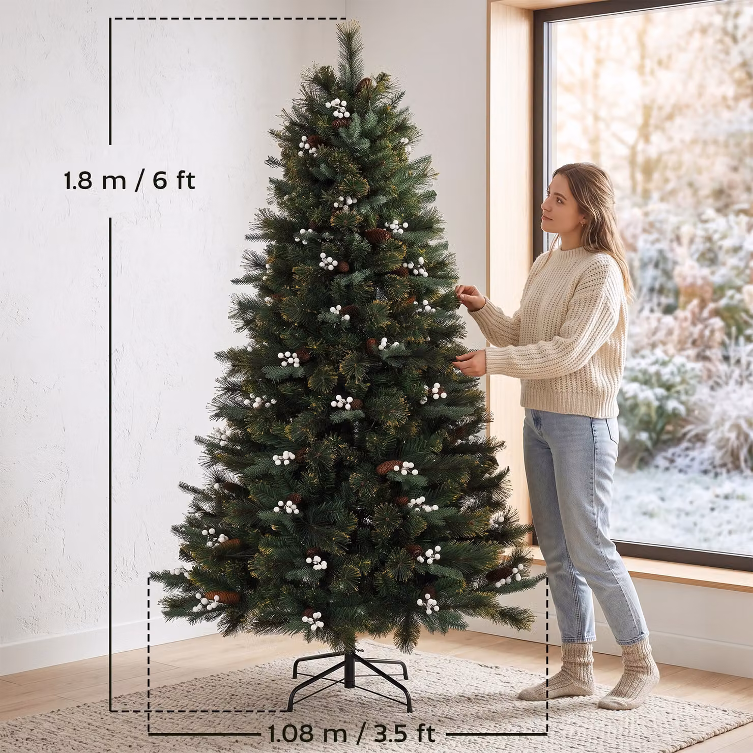 HOMCOM 6ft Green Artificial Fir Christmas Tree with 716 Branch Tips and Metal Stand – 3