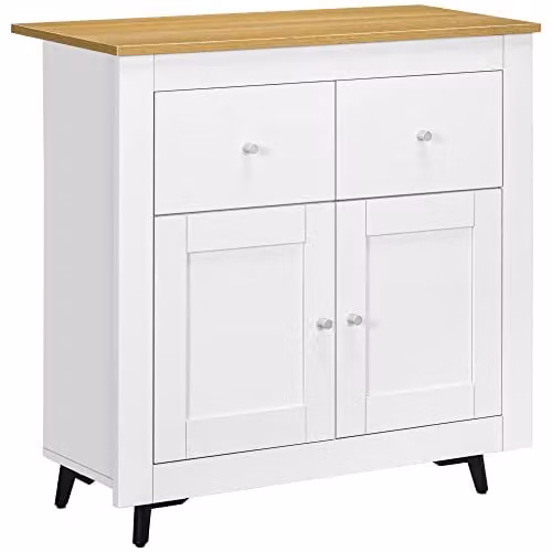 HOMCOM Modern White Sideboard Storage Cabinet for Kitchen and Hallway – 1