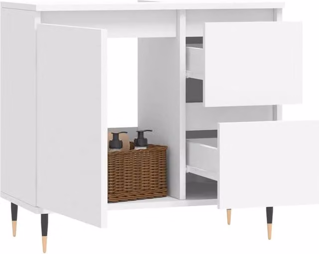 Berkfield Home White Freestanding Bathroom Cabinet with Hinged Doors and Internal Drawers, W/D/H: 65 x 33 x 60 cm
