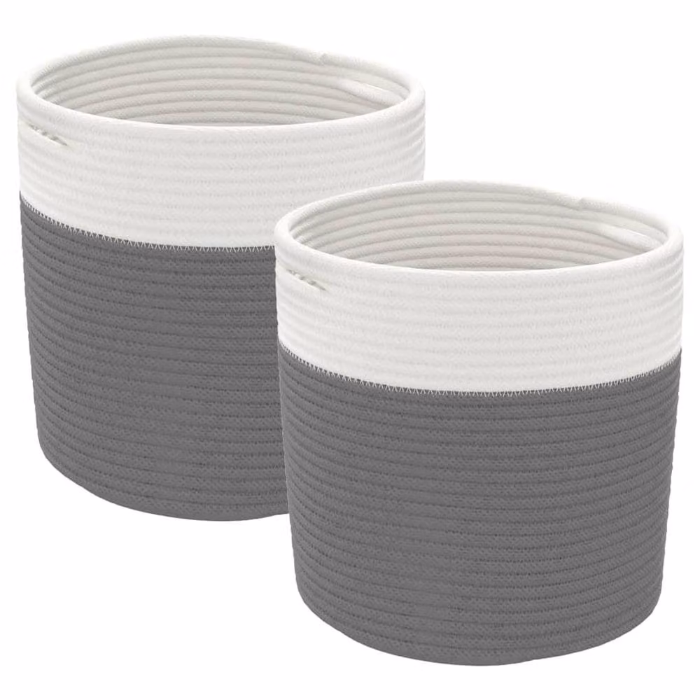 Berkfield Set of 2 Open Weave Cotton Storage Baskets in Grey and White, W/D/H: 28 x 28 x 28 cm – 2