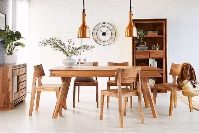 IH Design IN Modern Sheesham Wood Dining Set with Rectangular Table and 6 Chairs in Brown